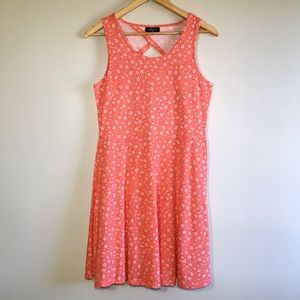 Coral Pink Floral Pattern Fit & Flare Summer Dress